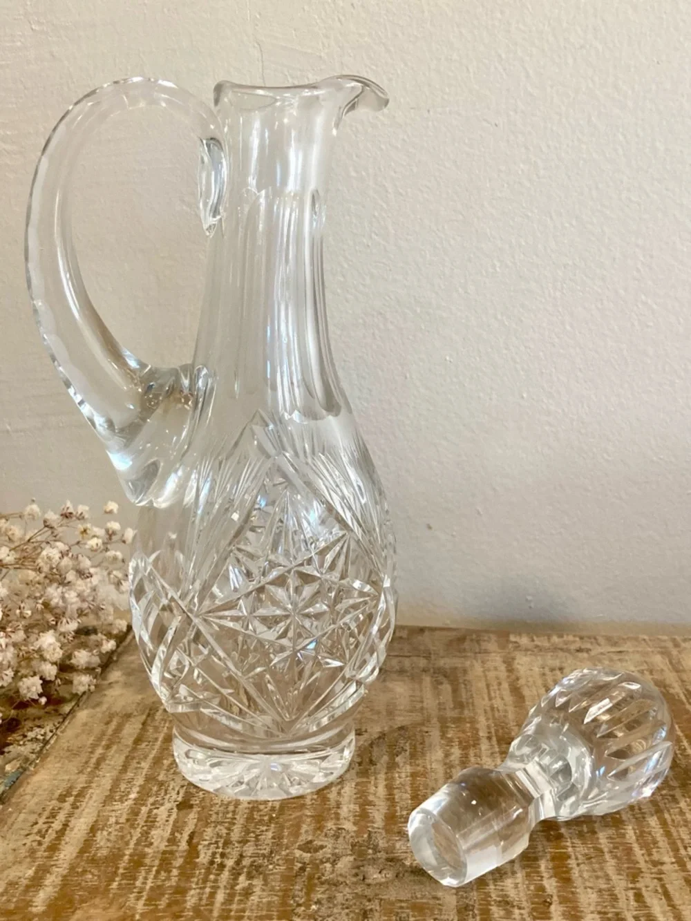 Cut Crystal Cruet Bottle with Stopper - 10”